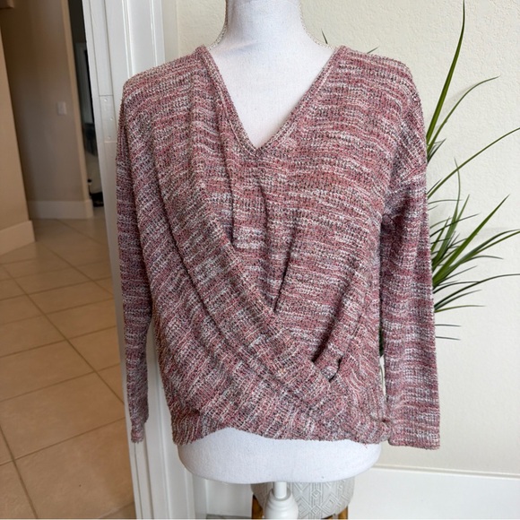 LOFT Sweaters - lou grey for Loft pink & White Tweed LS Shirt XS Cross Front V Neck